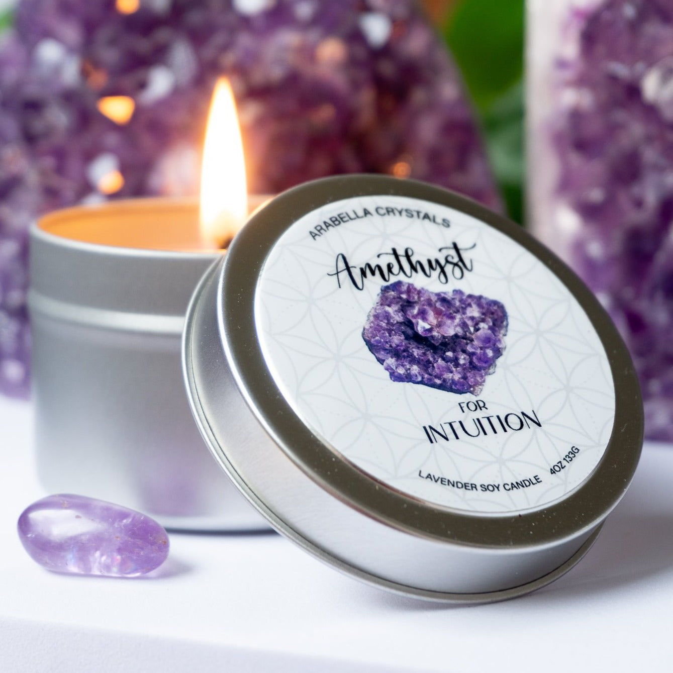Amethyst Crystal Candle Tin