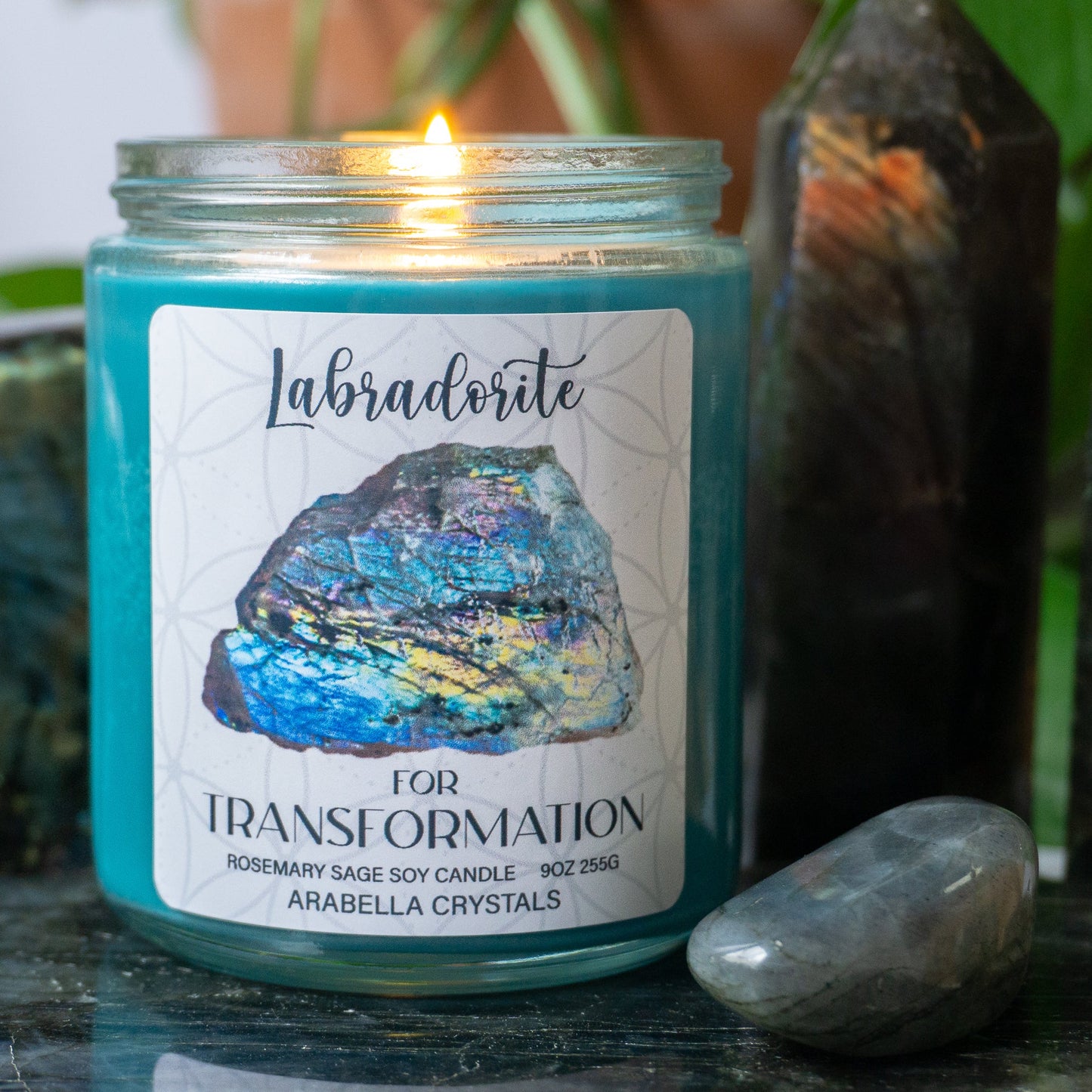 Labradorite Crystal Candle