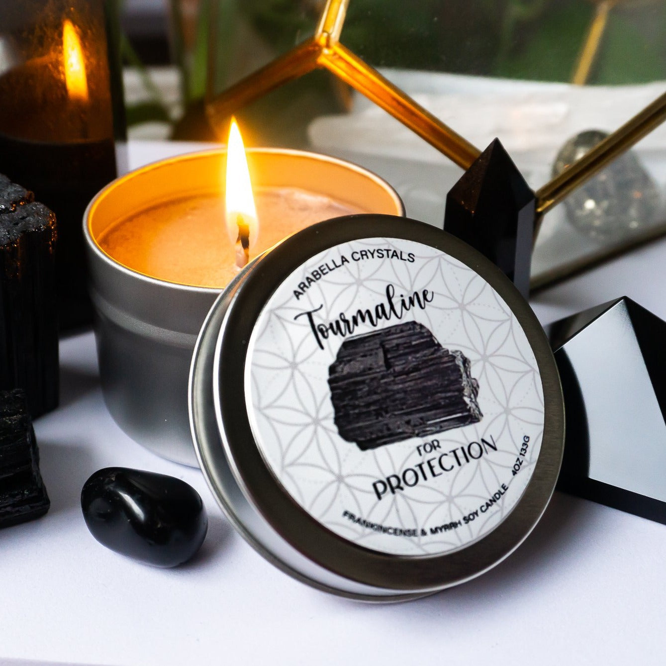 Tourmaline Crystal Candle Tin