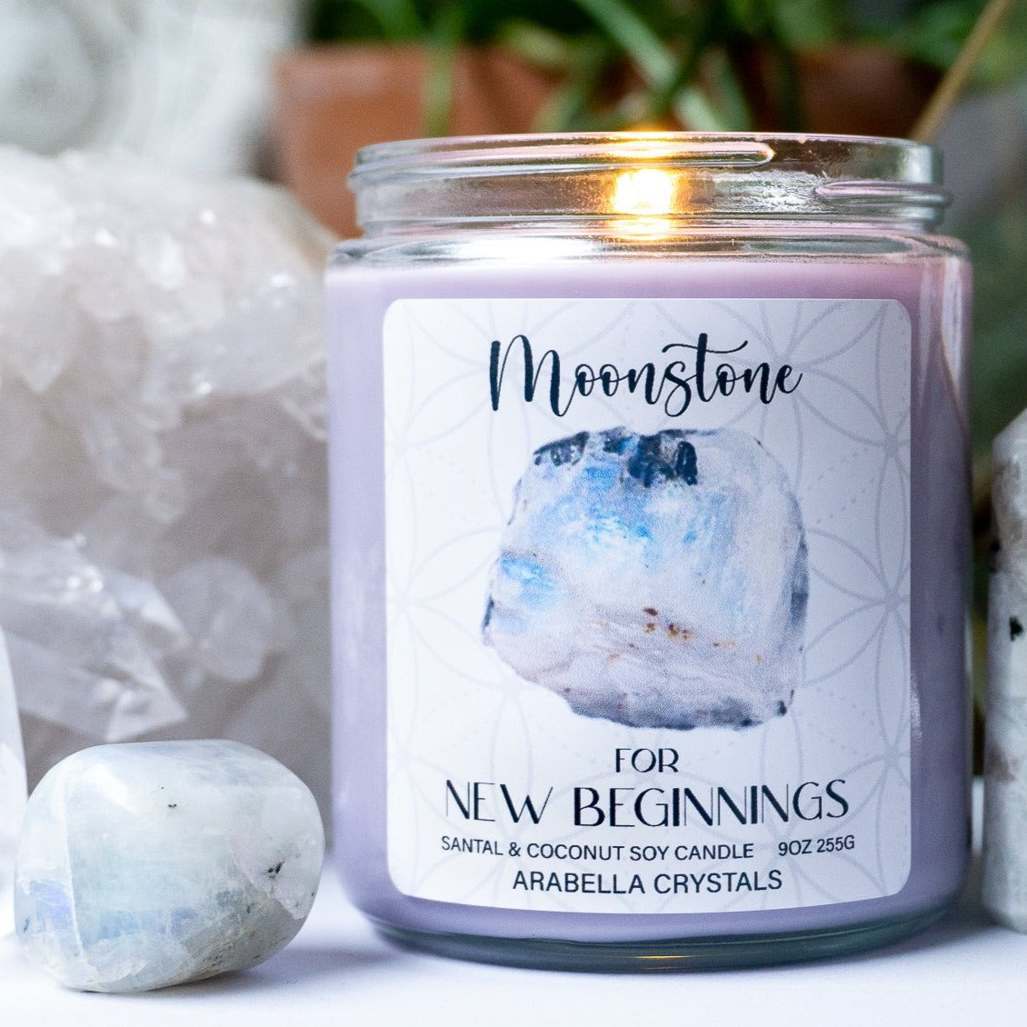 Moonstone Crystal Candle