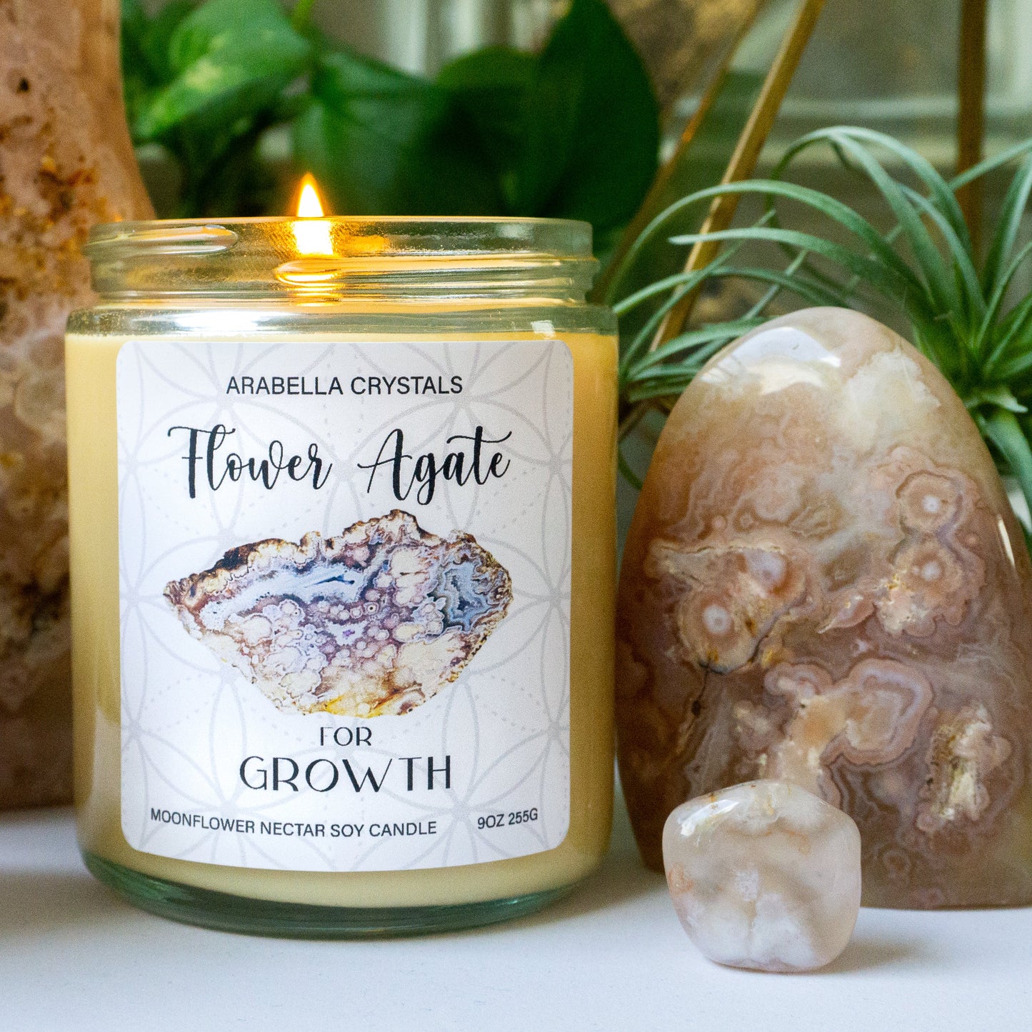 Flower Agate Crystal Candle