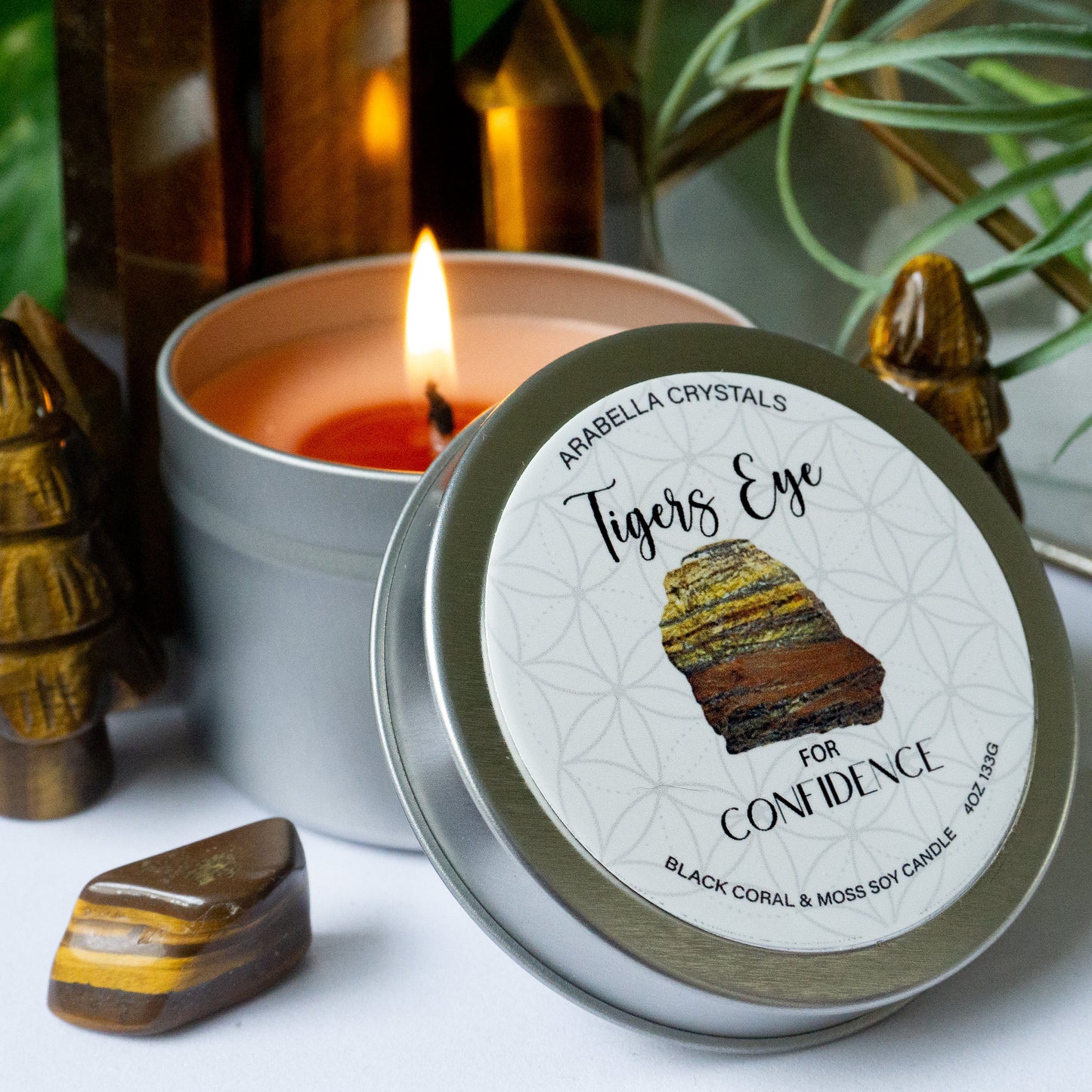 Tigers Eye Crystal Candle Tin