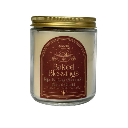 Baked Blessings Crystal Infused Soy Candle Notes of: Banana, Orange and Cardamom
