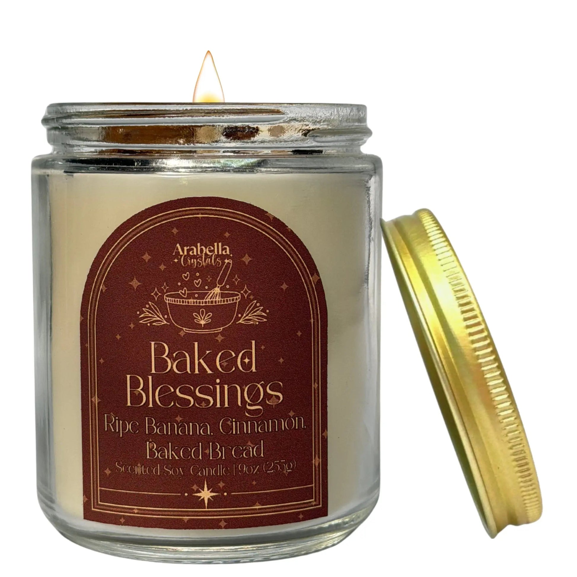 Baked Blessings Crystal Infused Soy Candle Notes of: Banana, Orange and Cardamom