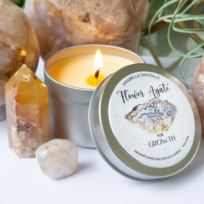 Flower Agate Crystal Candle Tin