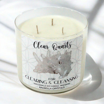 Clear Quartz Crystal 3-Wick Candle