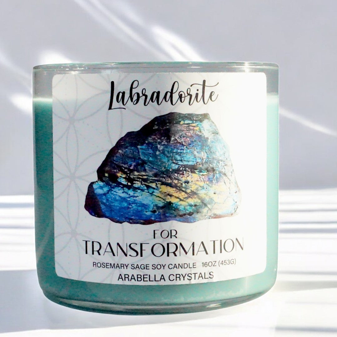 Labradorite Crystal 3-wick Candle