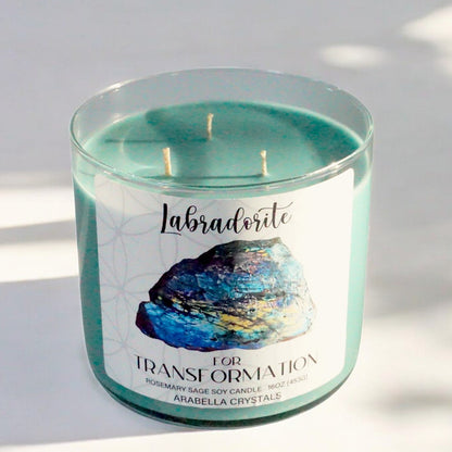 Labradorite Crystal 3-wick Candle