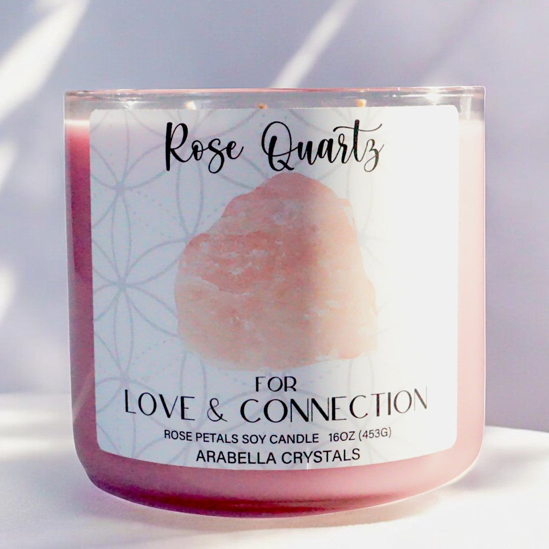 Rose Quartz Crystal 3-Wick Candle