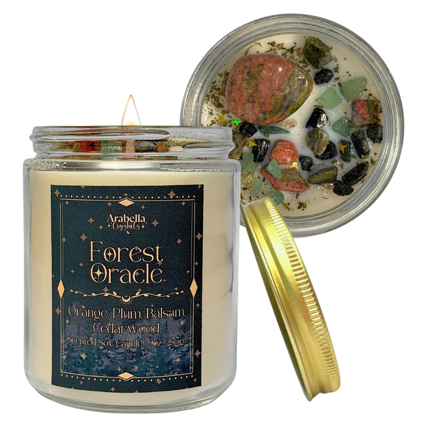 Forest Oracle Crystal Infused Soy Candle Notes of: Orange, Lily and Balsam
