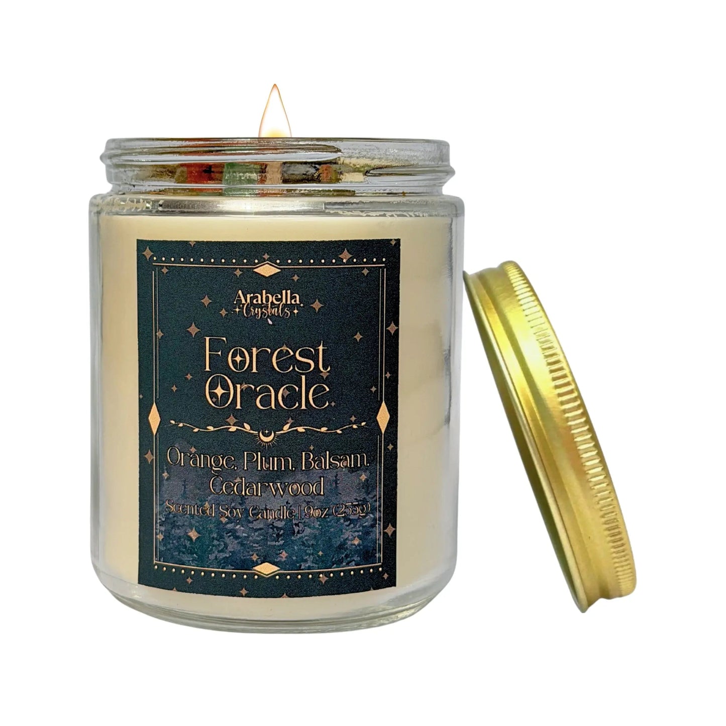 Forest Oracle Crystal Infused Soy Candle Notes of: Orange, Lily and Balsam