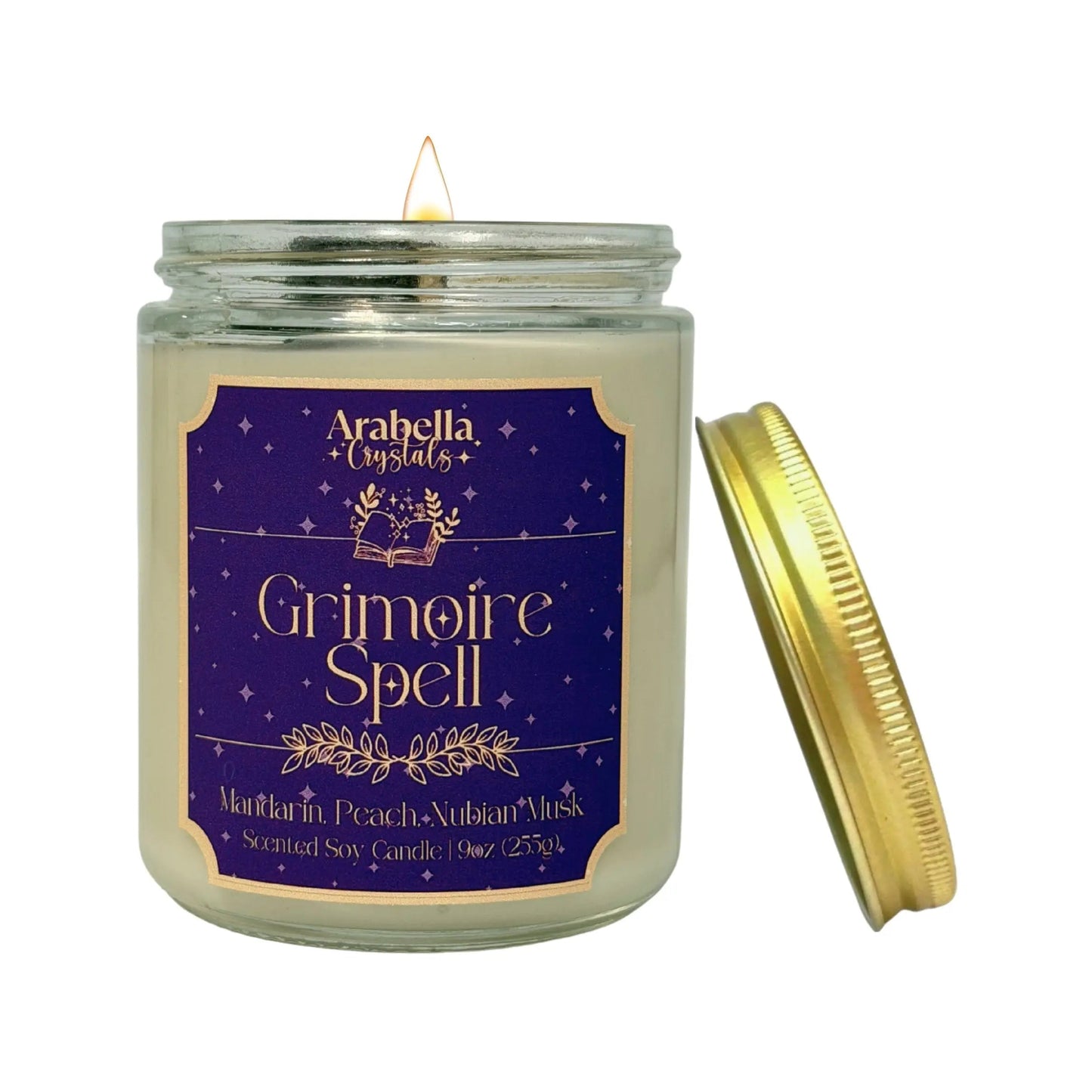 Grimoire Spell Crystal Infused Soy Candle Notes of: Grapefruit, Peach, Musk