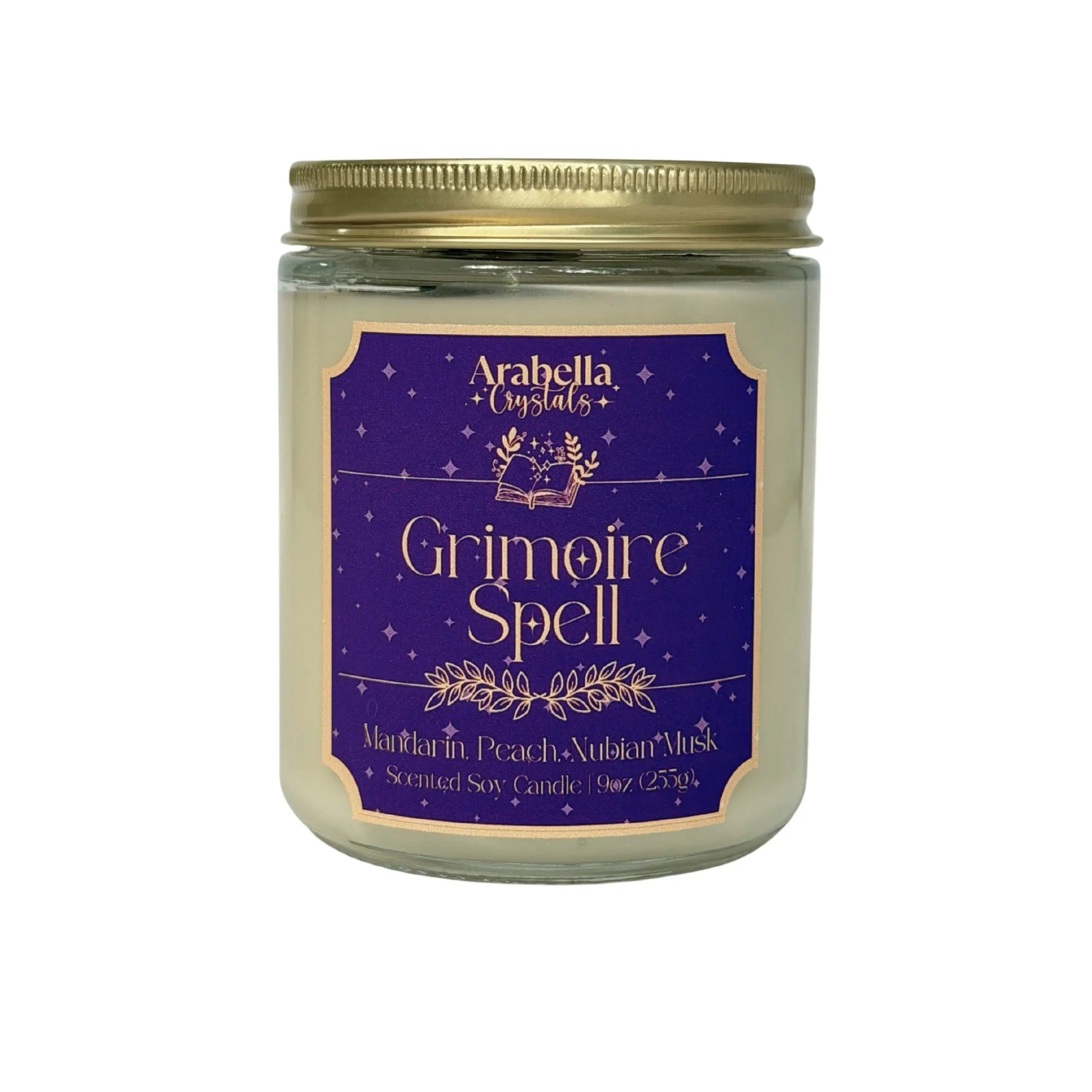 Grimoire Spell Crystal Infused Soy Candle Notes of: Grapefruit, Peach, Musk