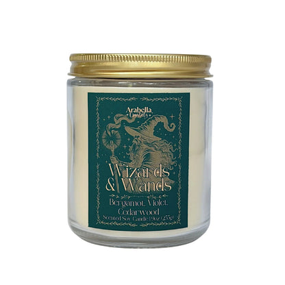 Wizards and Wands Crystal Infused Soy Candle Notes of: Bergamot, Violet and Cedarwood