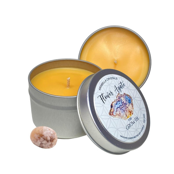 Flower Agate Crystal Candle Tin